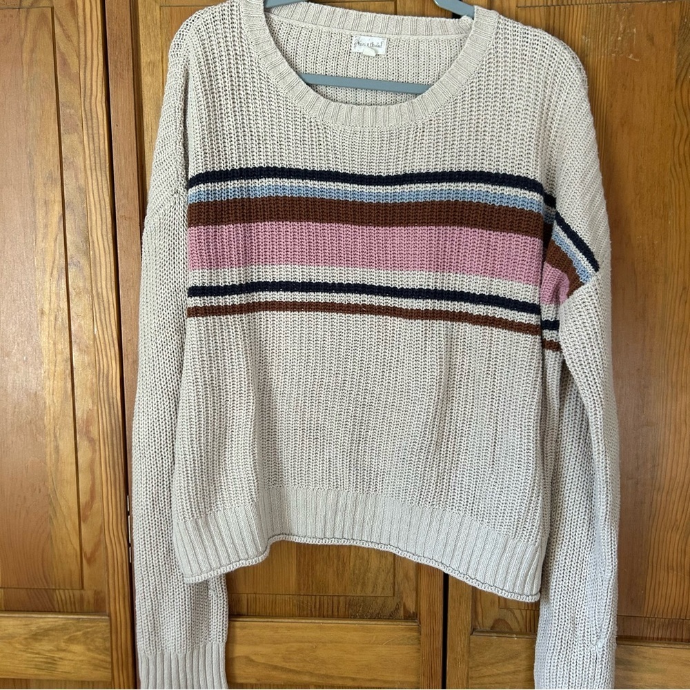 Cream Sweater with Stripes